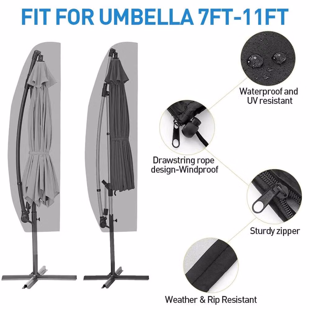 FLAVORA S Waterproof Black Polyester Cover for Cantilever Banana Parasols, Height: 205 cm – 3