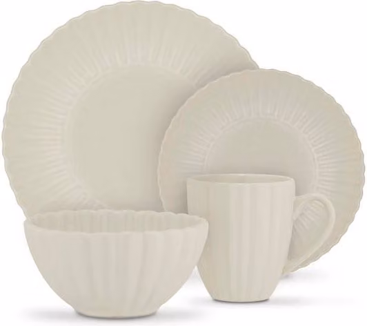Swan 16 Piece Scallop Edge Stoneware Dinner Set in Beige