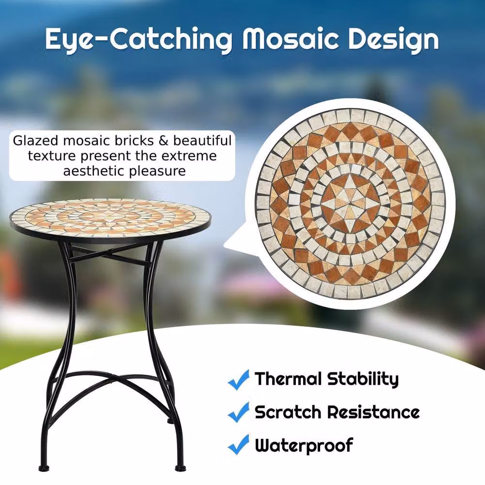 Costway Round Retro Mosaic Table with Black Iron Frame – 4