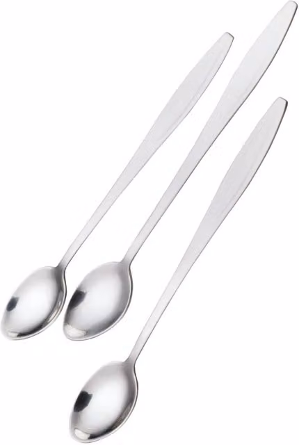 KitchenCraft Set of 3 Polished Stainless Steel Long Spoons in Silver