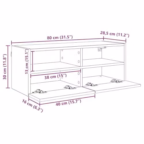 vidaXL Modern Wall-Mounted TV Cabinet in Black, W/D/H: 80 x 30 x 30 cm – 3