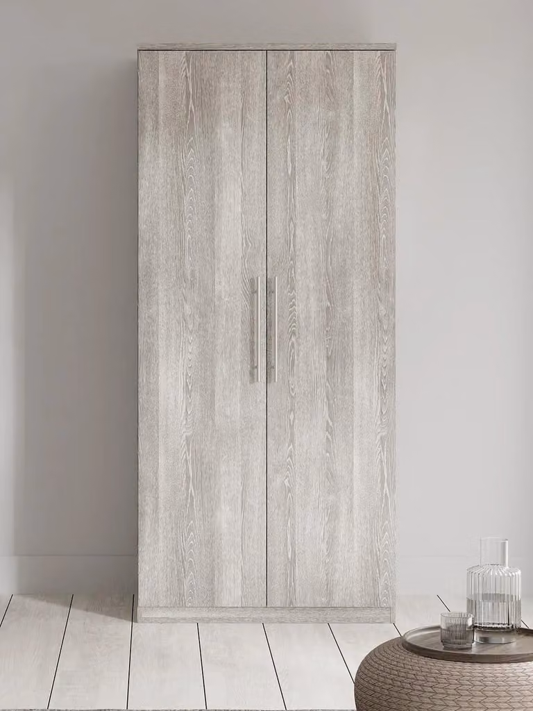 Prague 2 Door Grey Modern Wardrobe with Internal Shelves and Hanging Rod