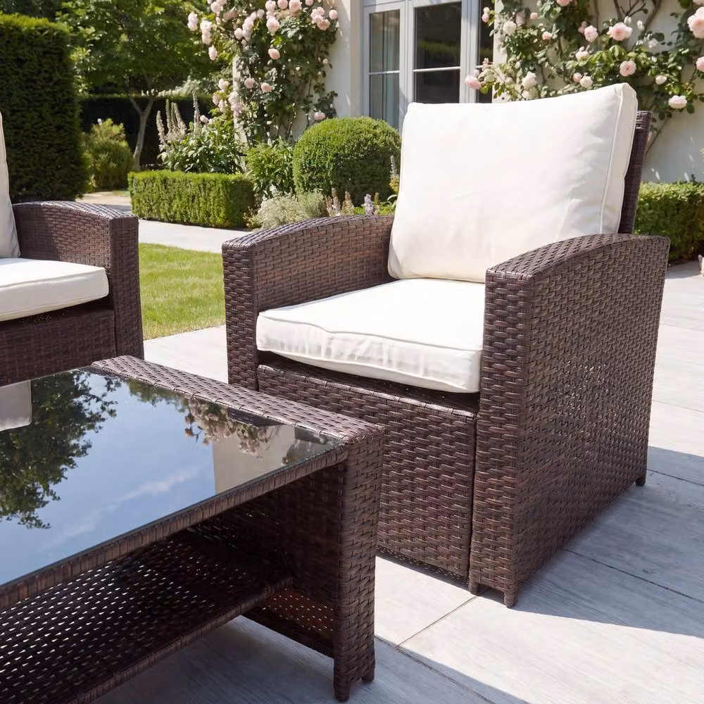 Artemis Home Pallini 4 Piece Brown Rattan Patio Set with Metal and Glass Details – 3