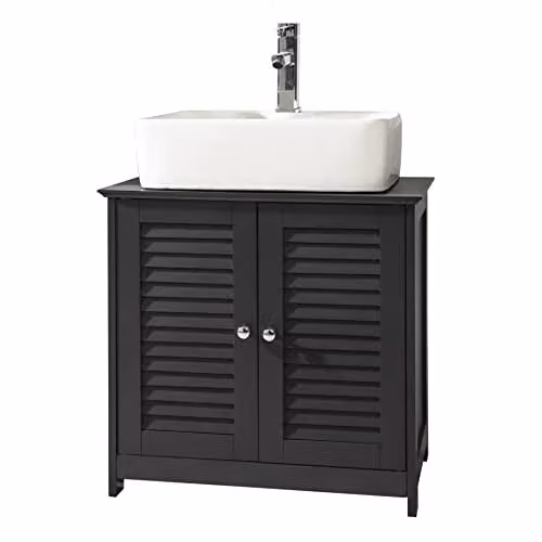 SoBuy Modern Under Sink Bathroom Cabinet with Roll Shutter and Internal Shelves, White or Grey, W/D/H: 60 x 35 x 58 cm