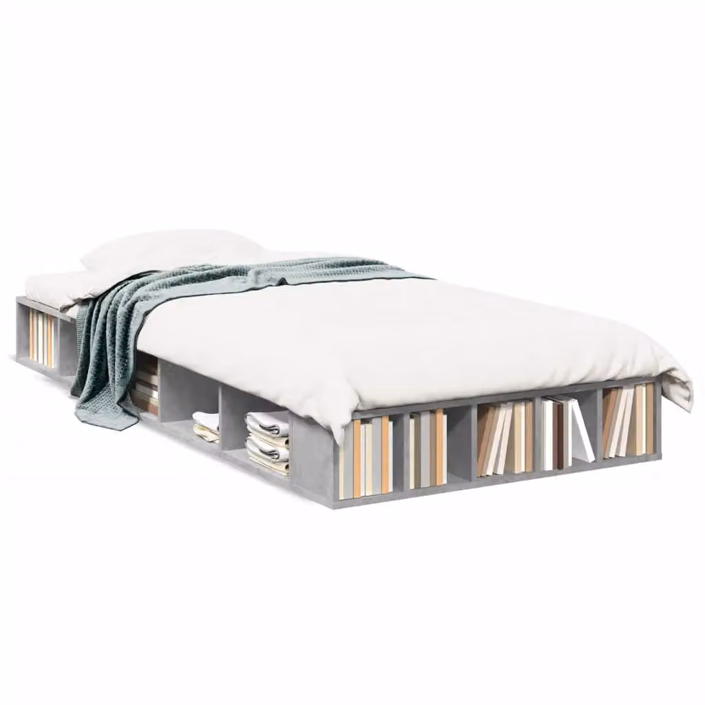 Berkfield Home Bed Frame in Concrete Grey with Side Compartments, W: 90 cm, D: 200 cm – 2