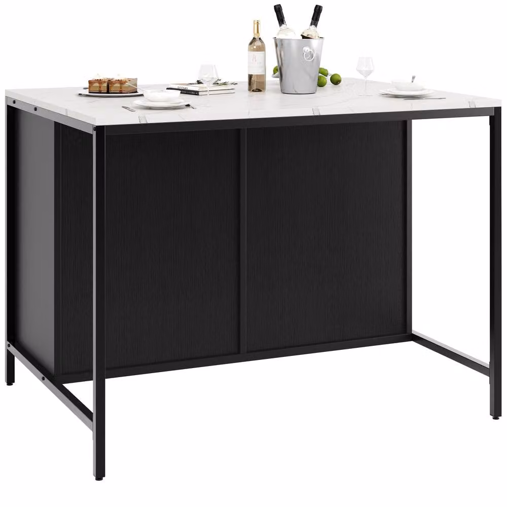Rolipo Modern Black Kitchen Island Bar Table with Marble Effect Top – 6