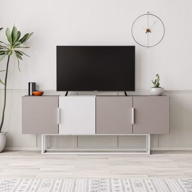 Decortie Tontini Modern TV Unit in White and Grey, W/D/H: 150 x 42 x 80 cm – 1