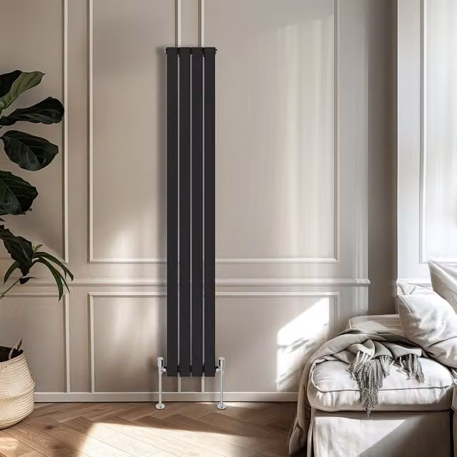 Right Radiators Single Panel Flat Panel Vertical Radiator in Black, H: 180 cm, W: 27.2 cm