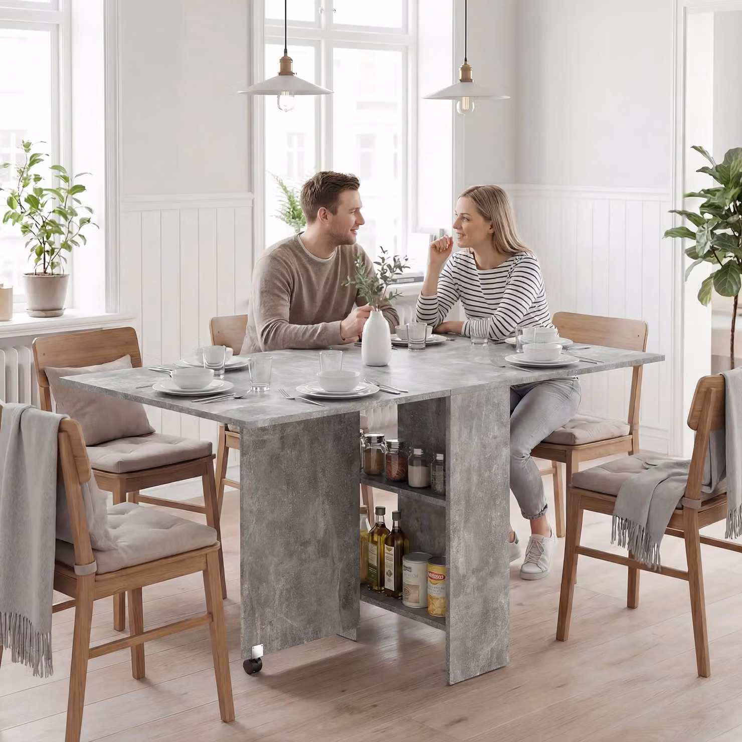 HOMCOM Grey Modern Folding Dining Table with Butterfly Drop Leaf, W: 80-140 cm – 2