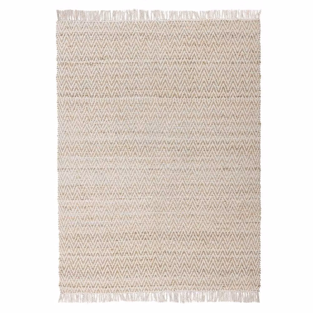 Wyld and Coco Handwoven Beige Jute and Cotton Rectangular Rug with Fringes W: 140 cm, L: 200 cm – 2