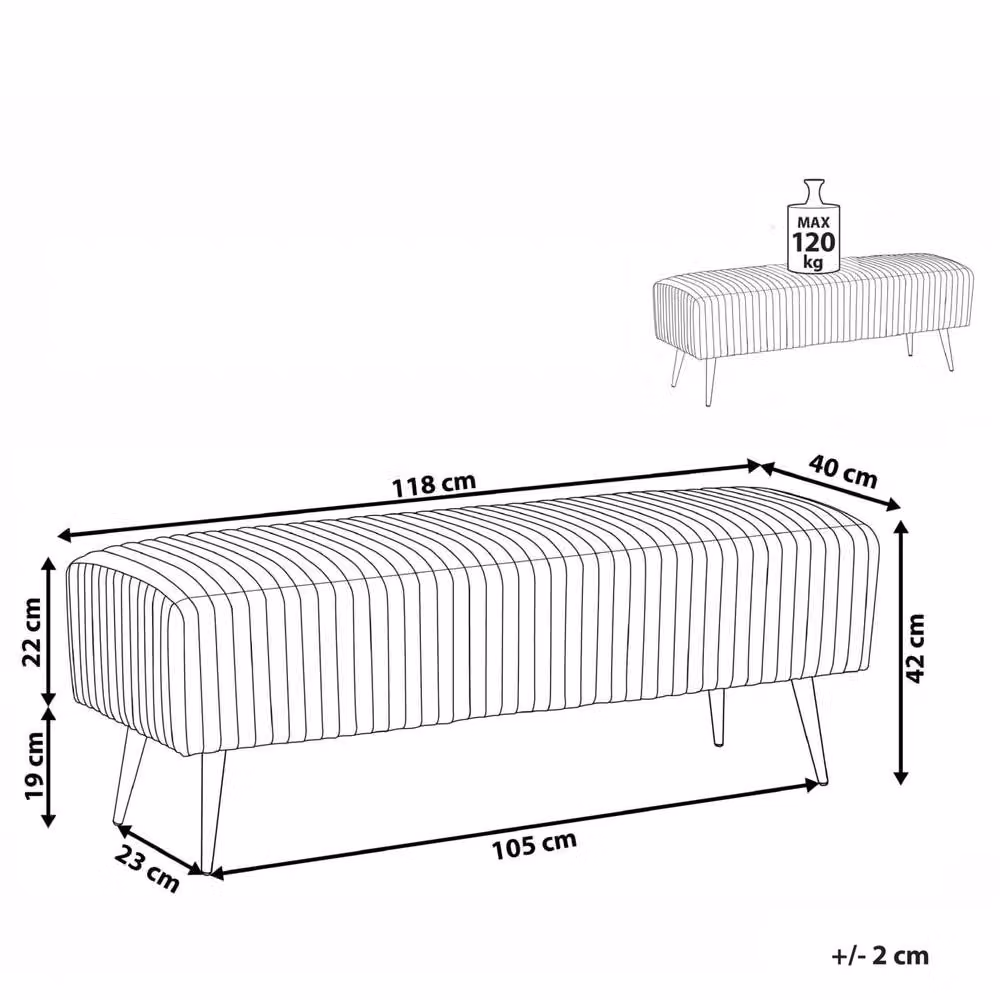 Wyld and Coco Blue Velvet Bench with Gold Metal Legs W: 118 cm, D: 40 cm, H: 40 cm – 3