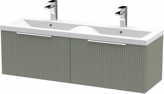 Balterley Tixall 2 Drawer Wall Hung Vanity Basin Unit, Satin Green, Width: 120 cm – 1