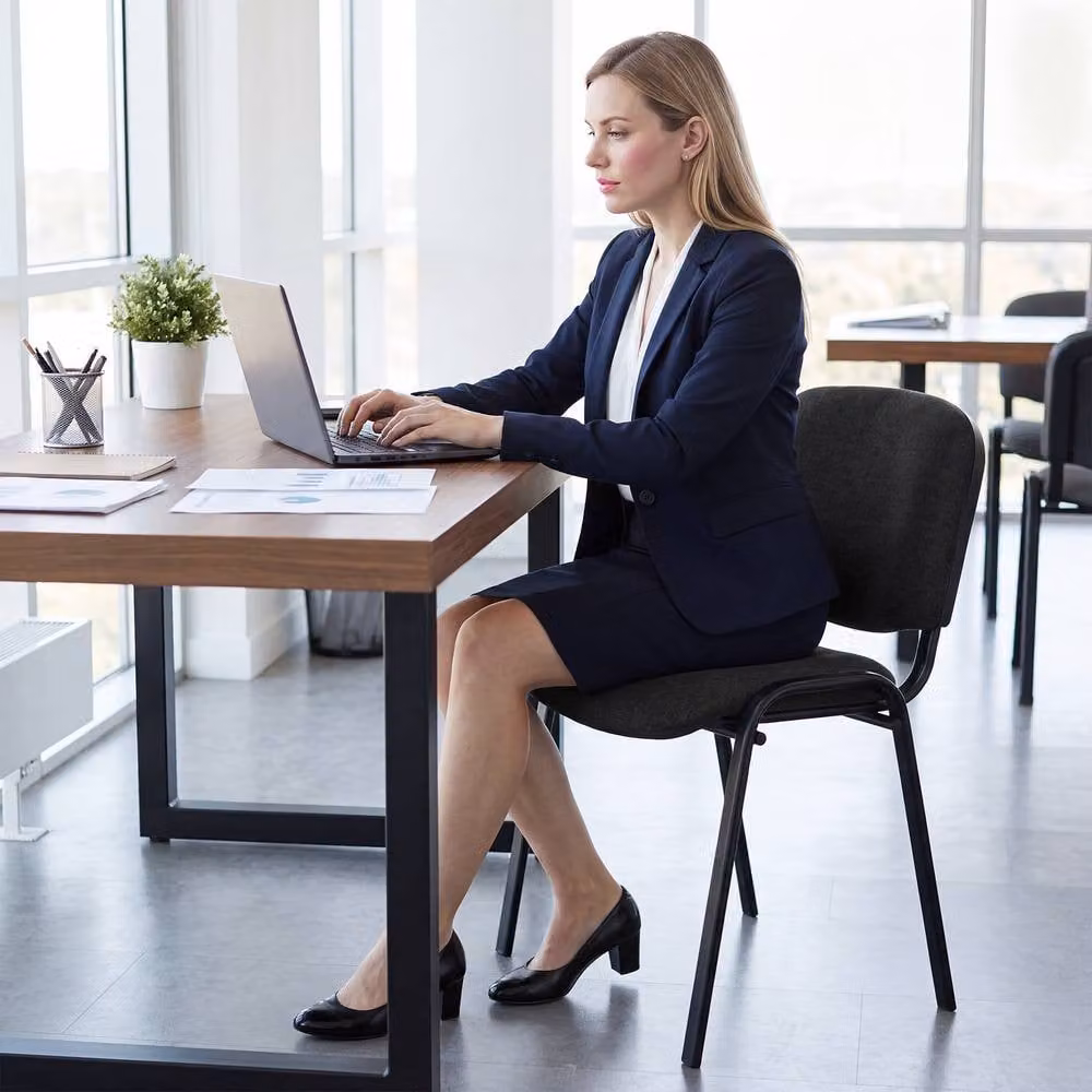 STILVORA Stackable Office Chair with Curved Backrest in Black Polyester Fabric – 3