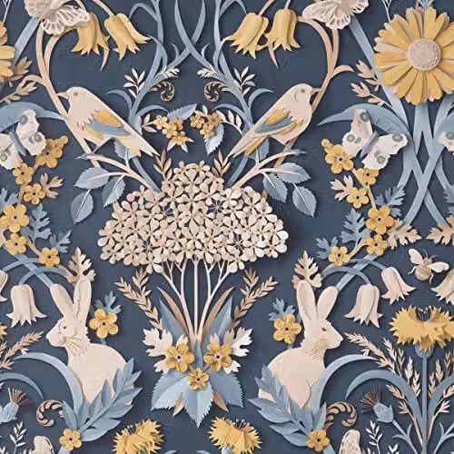 Fine Decor Woodland Navy Blue Washable Floral Nature Wallpaper Roll