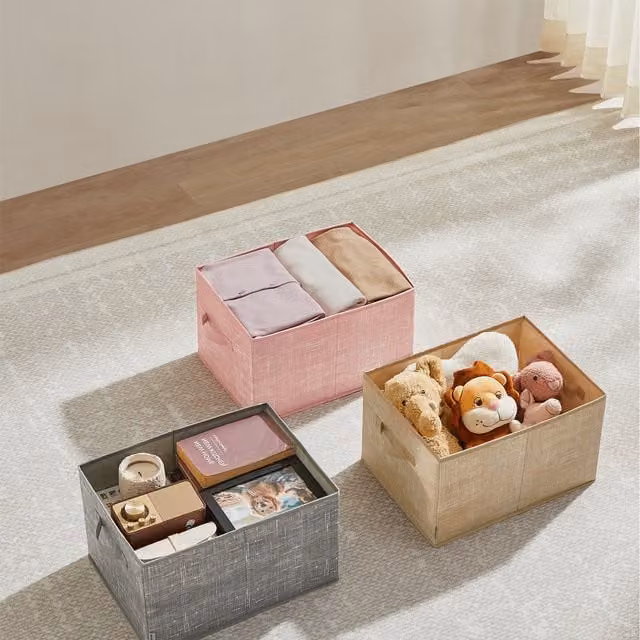 SONGMICS Set of 3 Collapsible Fabric Storage Boxes with Handles and Label Holders, Brown, W: 40 cm, D: 30 cm, H: 28.8 cm