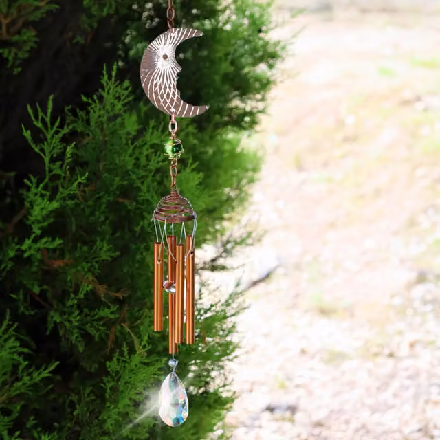 Betley Butterfly Rose Gold Moon and Butterfly Metal and Glass Hanging Wind Chime with Crystal