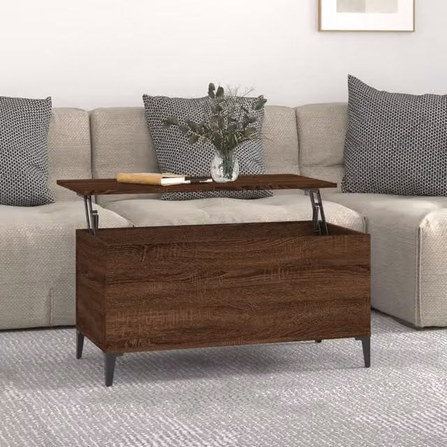 Berkfield Home Brown Oak Coffee Table with Lift Mechanism, W: 90 cm, D: 44.5 cm, H: 45 cm – 1