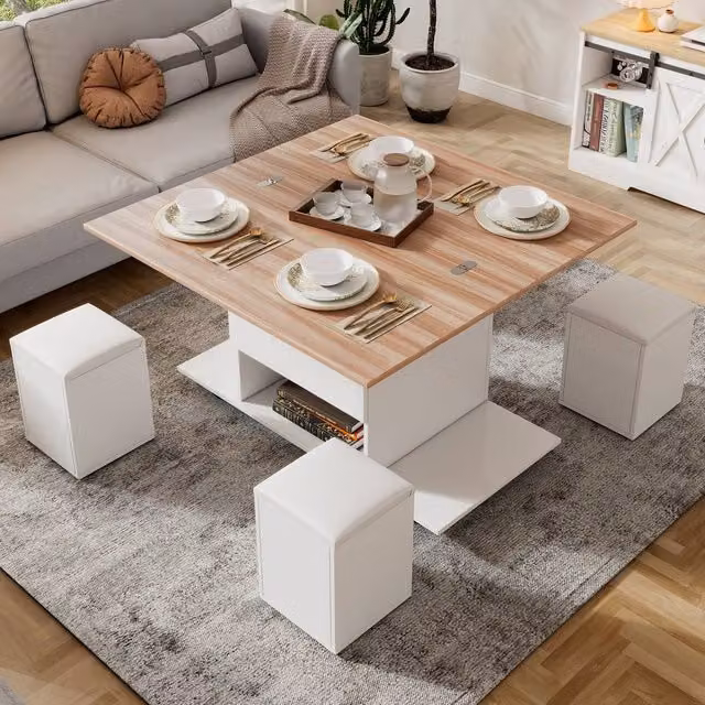 Matteo White and Natural Wood Lift-Top Coffee Table with Storage