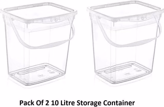 FLAVORA NEW Pack of 2 Clear Plastic Washing Powder Containers with Lids and Handles, 10 l each