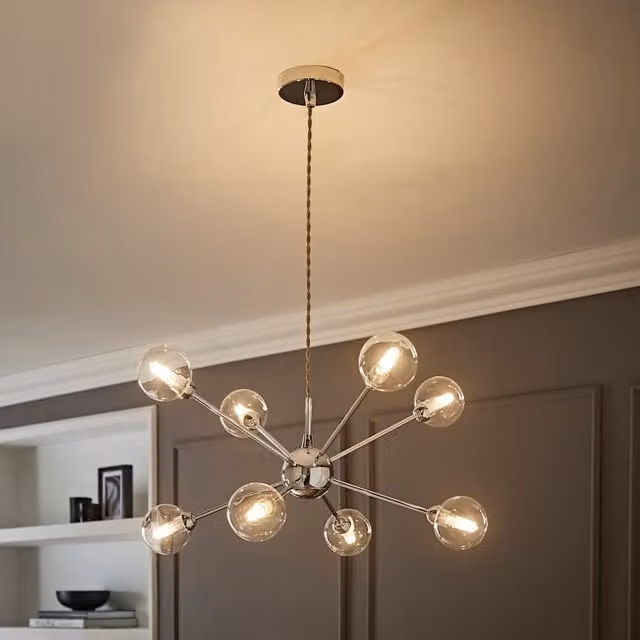 ValueLights Sputnik 8 Way Adjustable Ceiling Pendant Light with Transparent Glass Globes in Silver