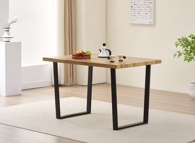 Outdoor Living Colorado Oak Rectangular Dining Table with Black Industrial Sled Base, W/D/H: 120 x 80 x 75 cm – 1
