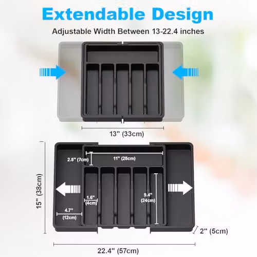 MantraRaj Expandable Plastic Cutlery Drawer Organiser and Kitchen Utensil Tray in Black – 5