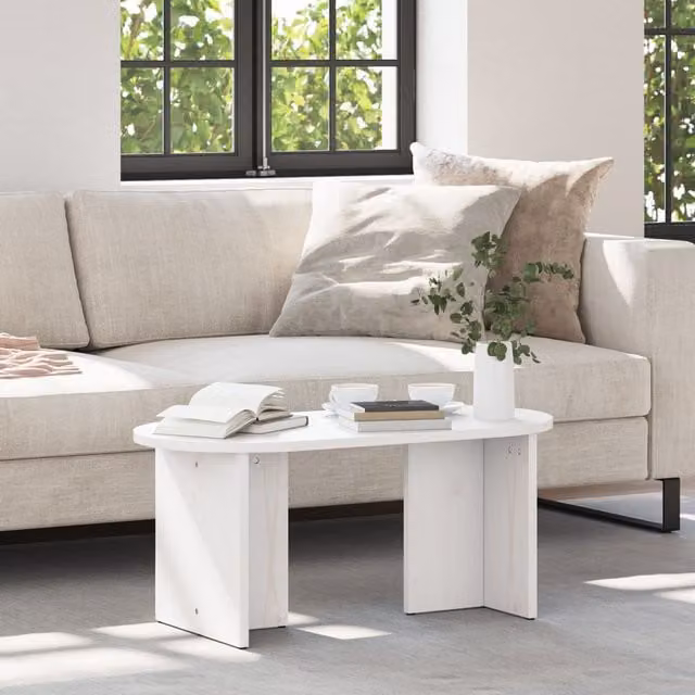 Berkfield Home Modern White Oval Coffee Table in Solid Pine Wood W/D/H: 80 x 39.5 x 35 cm – 1