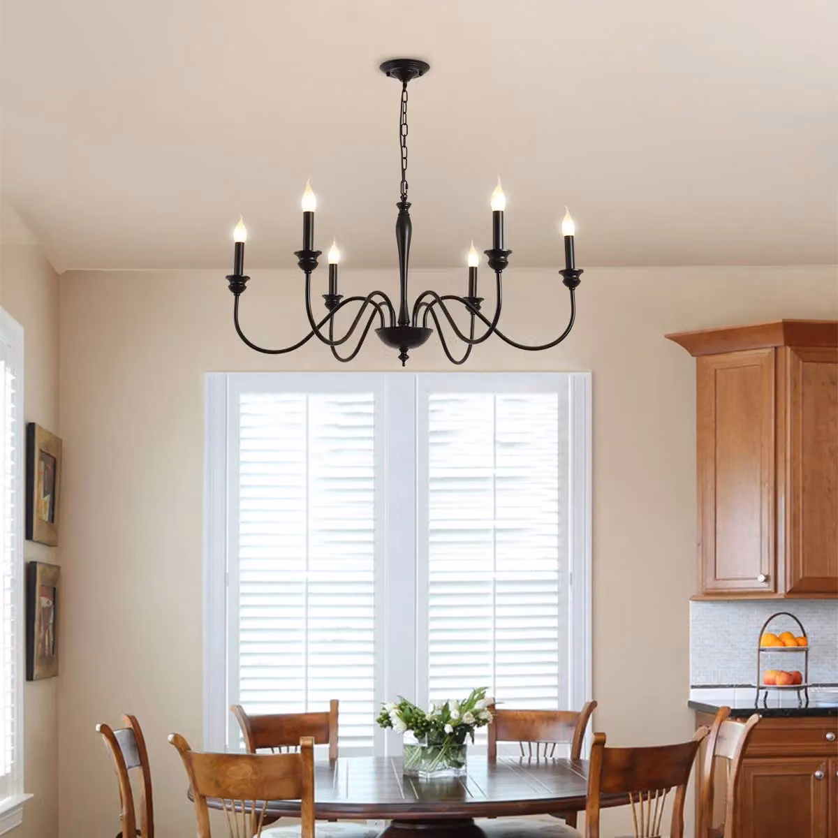 Garwarm Country 6-Light Candle-Style Chandelier in Black with Adjustable Chain – 3