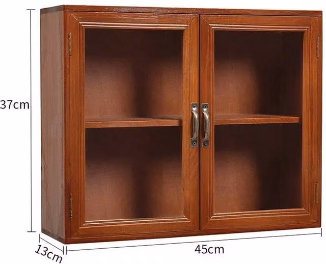 FLAVORA 2 Tier Small Storage Cabinet in Walnut with 2 Glass Hinged Doors, W/D/H: 45 x 13 x 37 cm – 1