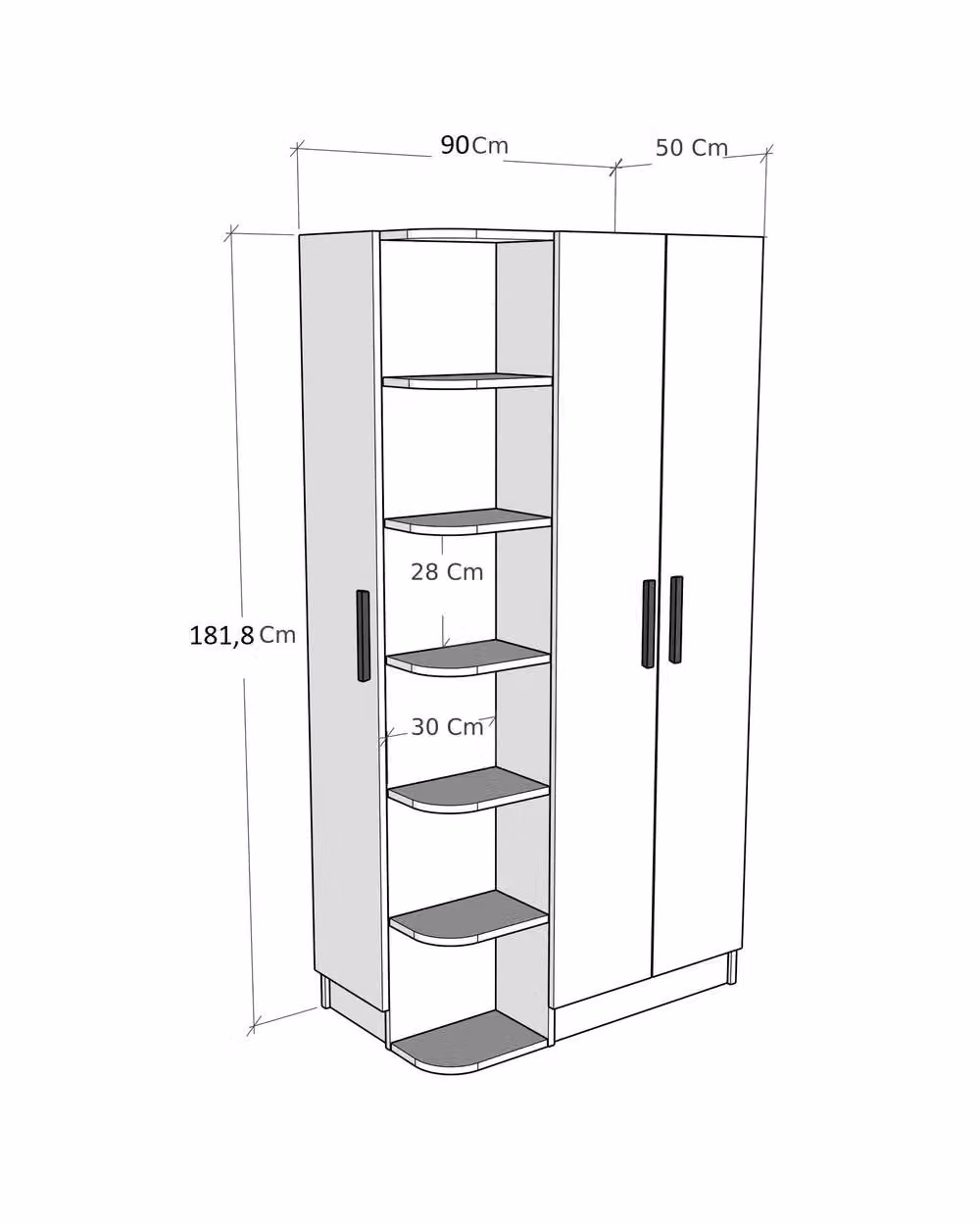 Destina Home Linda Compact Corner Wardrobe with Shelves and Hanging Rod, Beige, H: 181.8 cm x W: 90.0 cm x D: 50.0 cm – 2