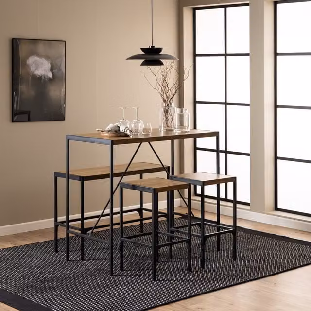 Furniture To Go Bahamas Bar Table Set with Bench and Chairs in Black and Oak