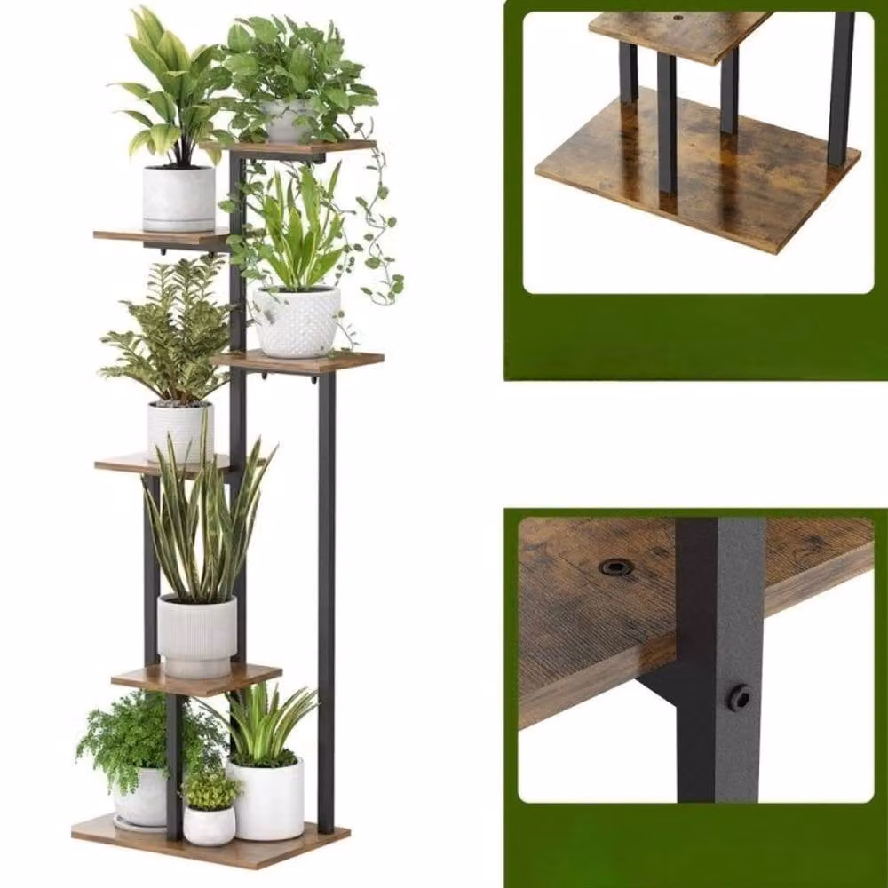 FLAVORA 6 Tier Metal Plant Shelf Rack Display Stand in Matt Black, H 118 x W 28 x D 40 cm – 2