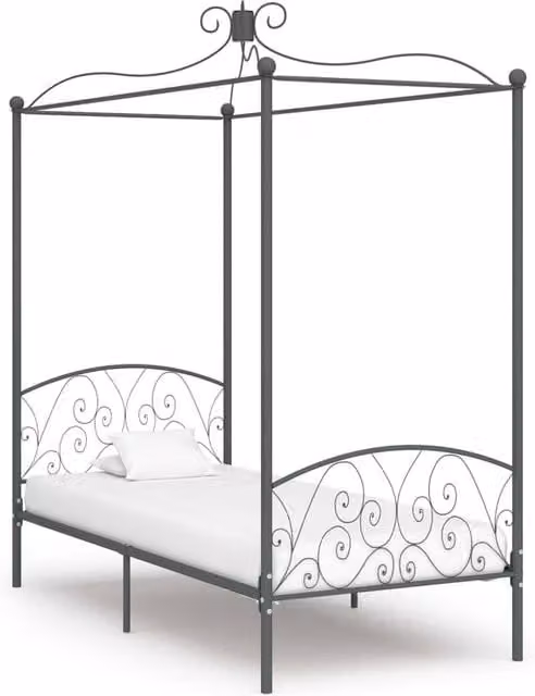 Berkfield Home Classic Metal Canopy Bed Frame, Grey, W/D/H: 90 x 200 cm