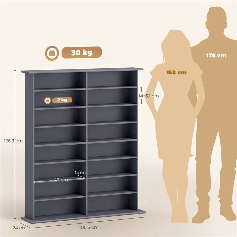 EONLION Grey CD and DVD Storage Unit with Adjustable Shelves and Media Compartments, Width: 100 cm – 2