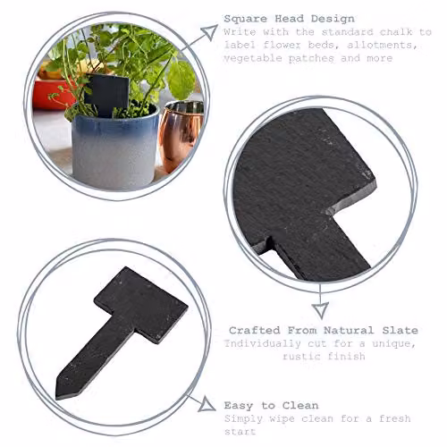 Nicola Spring 6 Piece Grey Slate Plant Markers Set with Chalk Pencils, H: 12 cm – 2
