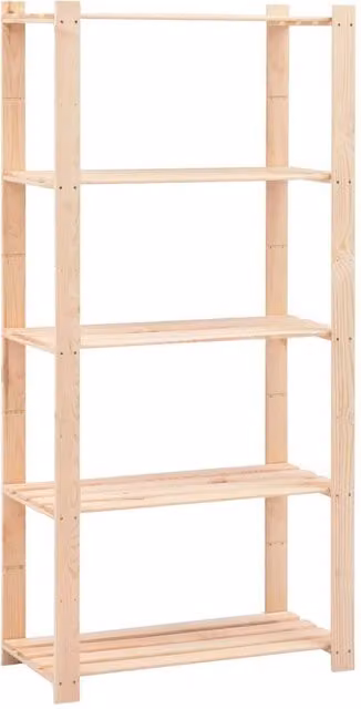 Berkfield Home Set of 3 Durable 5-Tier Solid Pinewood Storage Racks, Beige, W/D/H: 80 x 38 x 170 cm