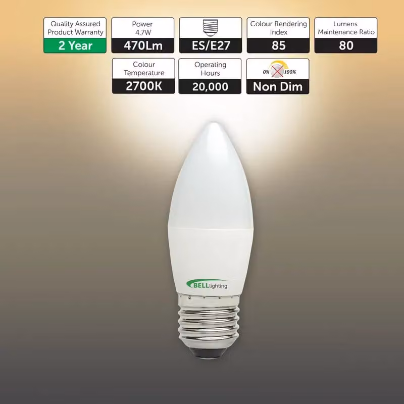 BELL Lighting E27 LED Candle Bulbs, Warm White, Pack of 6 – 2