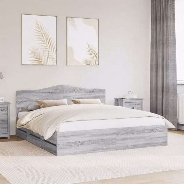 Berkfield Home Modern Bed Frame with Drawers in Grey Sonoma, Engineered Wood, W/D/H: 180 x 200 cm