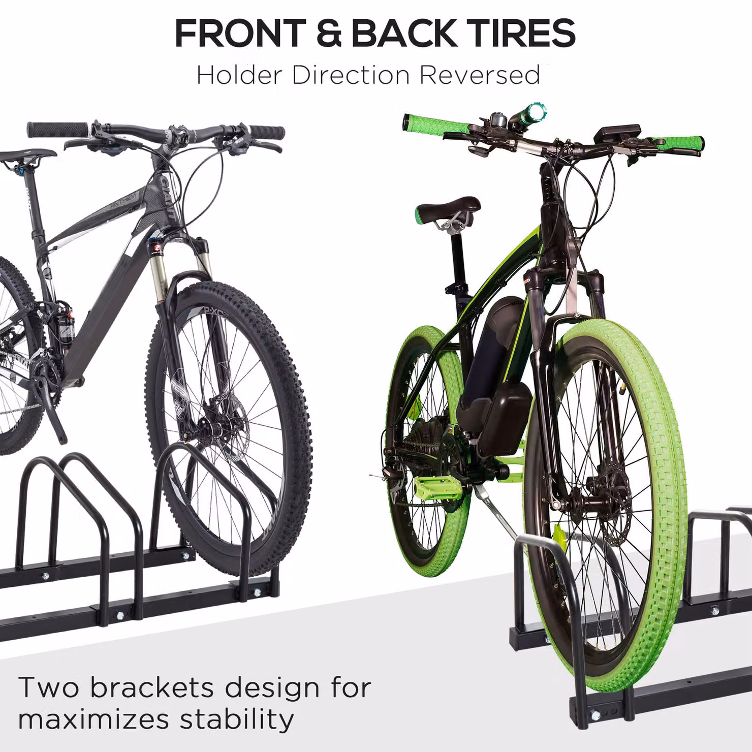 HOMCOM Black Bicycle Storage Stand for Floor or Wall Mounting, W: 33 cm, D: 76 cm, H: 27 cm – 6