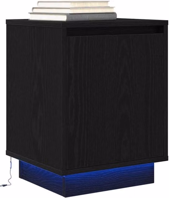 Berkfield Home Black Bedside Cabinet with Integrated LED Lights, W/D/H: 38 x 34 x 50 cm