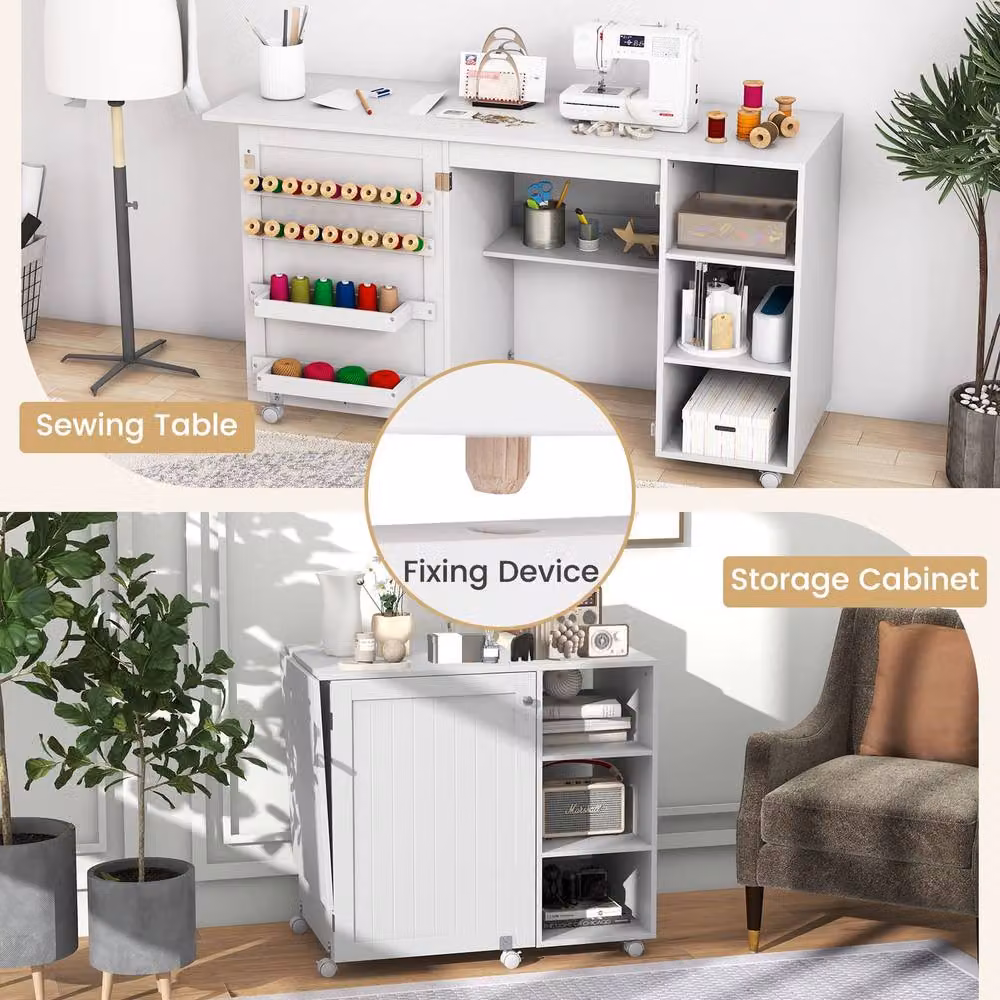 Costway Multifunctional Folding Sewing Machine Craft Station in White – 3