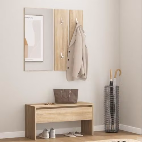 vidaXL Modern Hallway Furniture Set in Brown Sonoma Oak Finish with Mirror, Bench and Panel – 2
