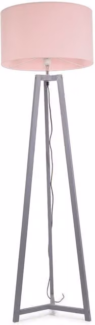 ValueLights Lottie Modern Grey Wood Floor Lamp with Pink Fabric Cylinder Drum Shade
