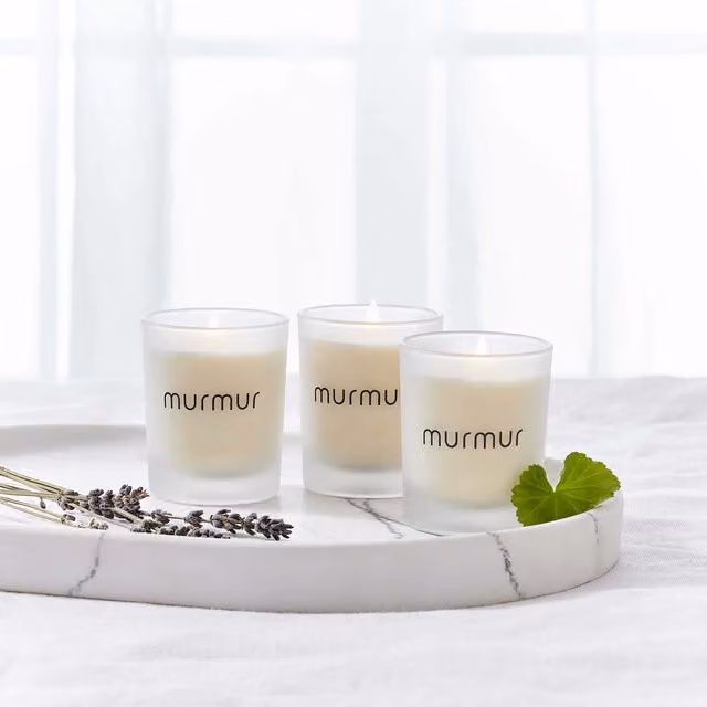 Murmur Sleep Scented Votive Candles, 3 Pack, White Floral Glass