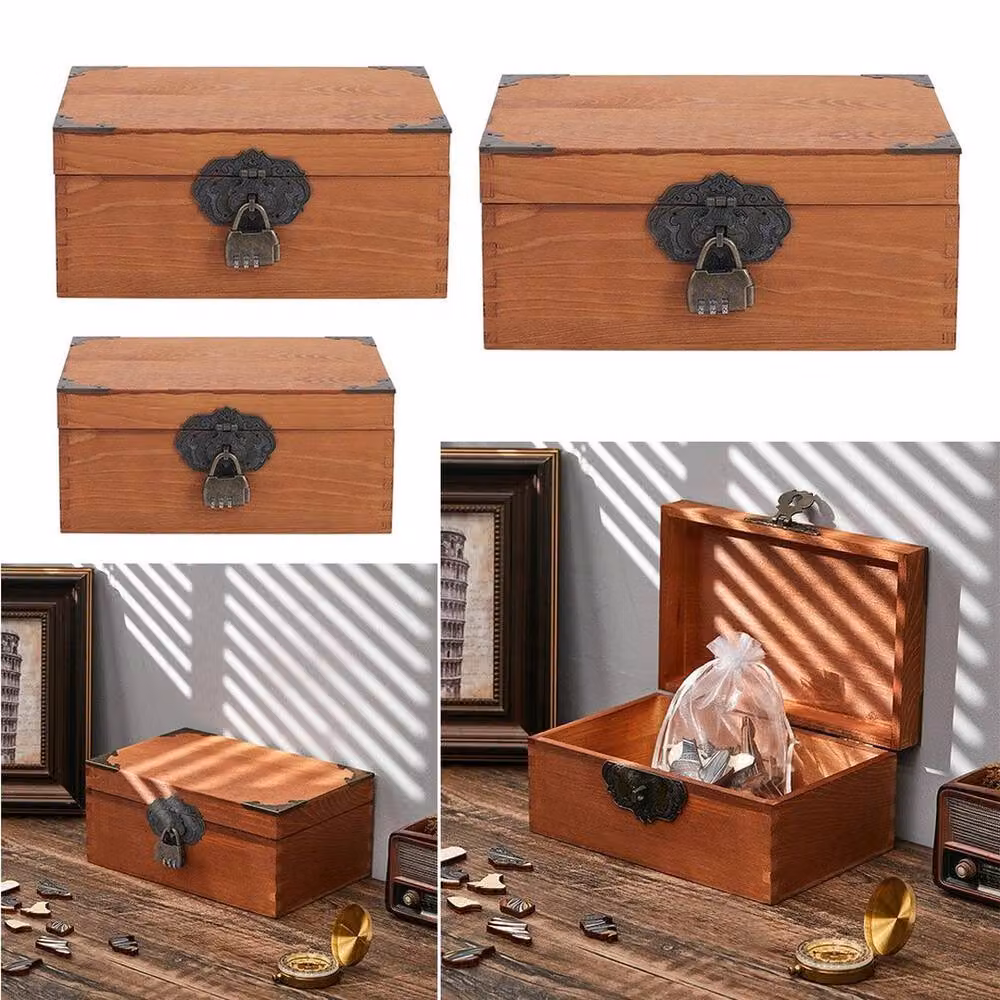 FLAVORA Solid Wood Locked Keepsake Storage Box in Brown, Width: 70 cm – 3