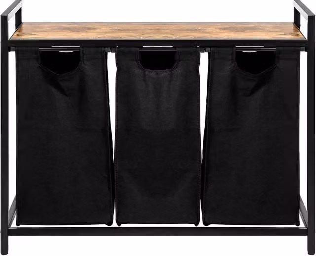 Kelvenix Large Industrial Wooden Laundry Hamper Basket with Removable Bag and Handles in Black