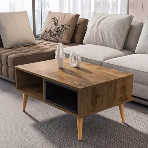 DECOROTIKA Oberon Rectangular Design Coffee Table in Black and Brown with Solid Wood Legs, W: 90 cm, D: 60 cm, H: 43 cm – 3