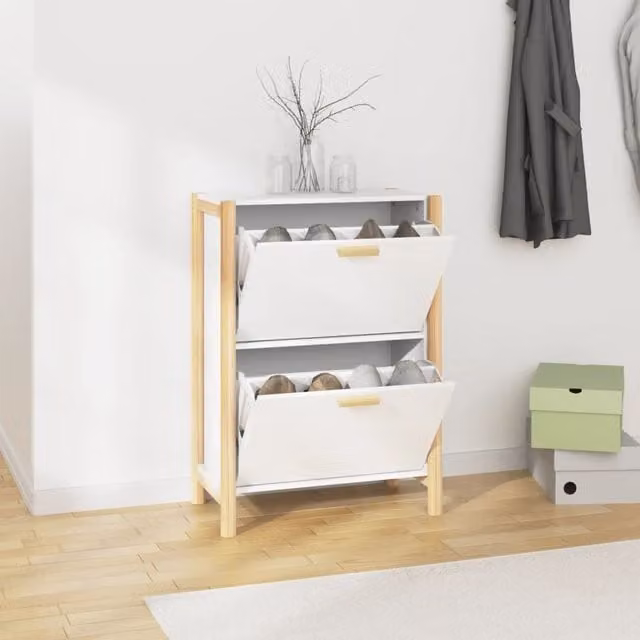 Berkfield Home White Engineered Wood Shoe Cabinet W: 57.5 cm, D: 33 cm, H: 80 cm
