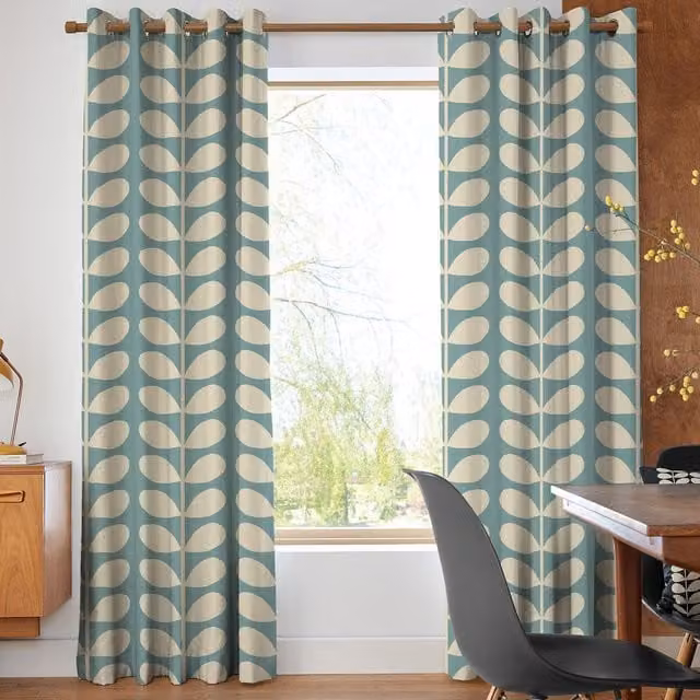 Orla Kiely Made to Measure Blackout Eyelet Curtains in Duckegg Blue Cotton with Jumbo Solid Stem Floral Pattern