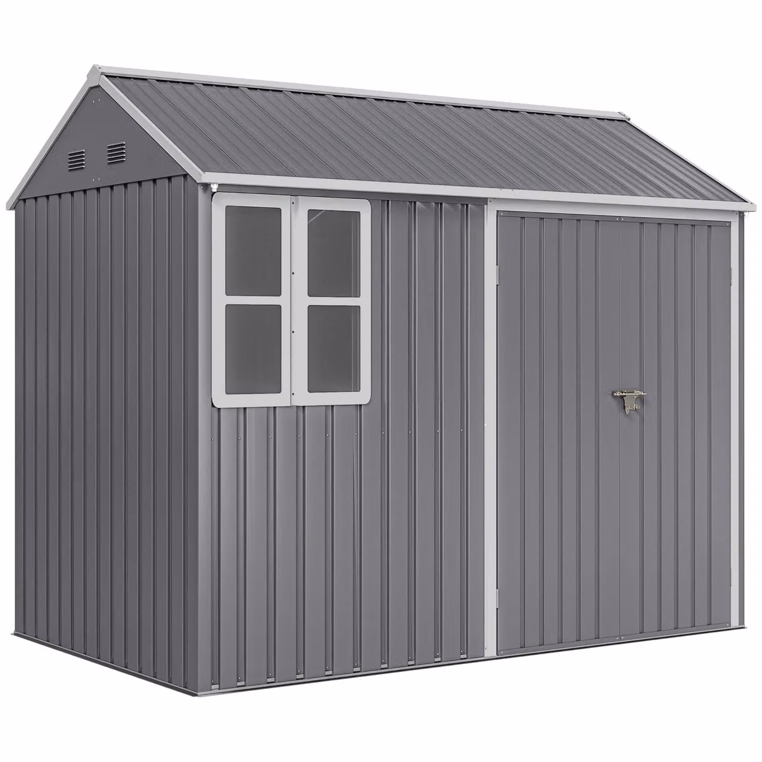 OUTSUNNY Metal Garden Storage Shed with Double Doors, Window and Sloped Roof, Grey, W: 243.84 cm, D: 182.88 cm, H: 171.0 cm – 2